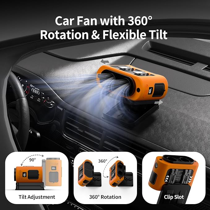 Socool Portable Car Fan - 14500mAh Rechargeable Battery Opearated - Image 4