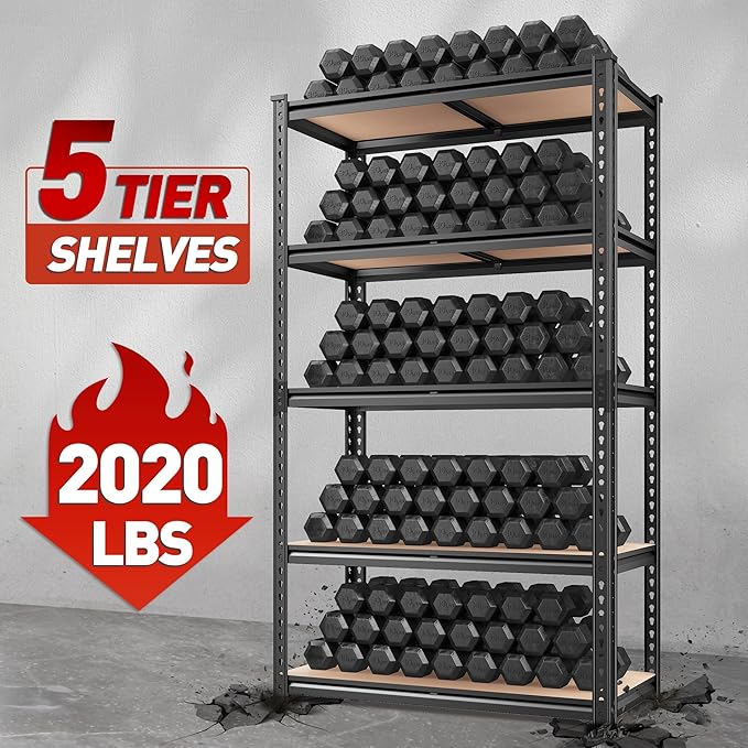 REIBII 2020LBS Storage Shelves 5 Tier Garage Shelving Heavy Duty, Adjustable - Image 4