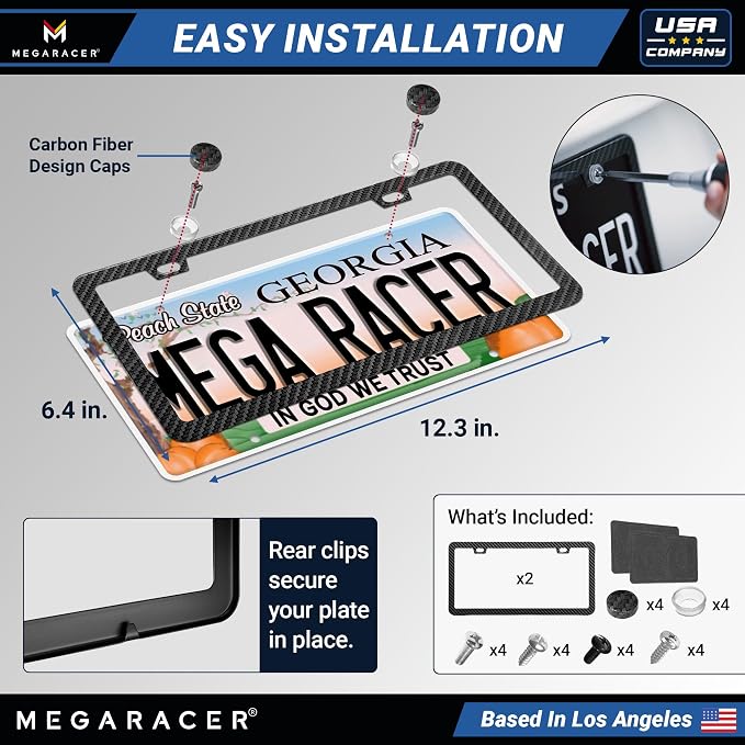 Premium Slim Carbon Fiber Design License Plate Frames – 2 Pack, Rust-Free - Image 6