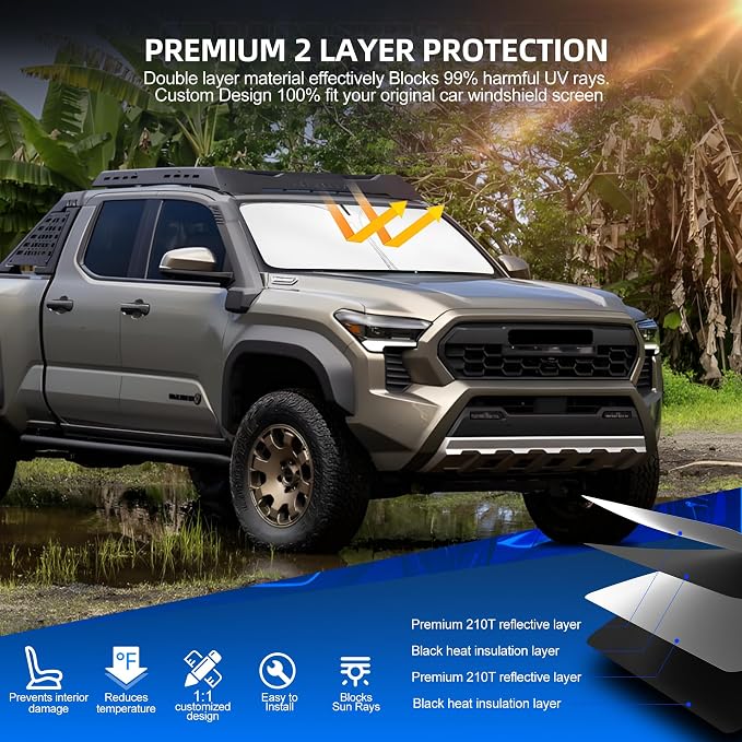 Windshield Sun Shade for Toyo-ta Tacoma 2016-2025 2026 Foldable Sunshade Custom - Image 3
