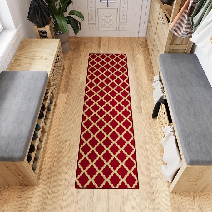 Ottomanson Hallway Runner Rug 1'10" x 7' Non Slip Trellis Area Rugs Easy to - Image 11