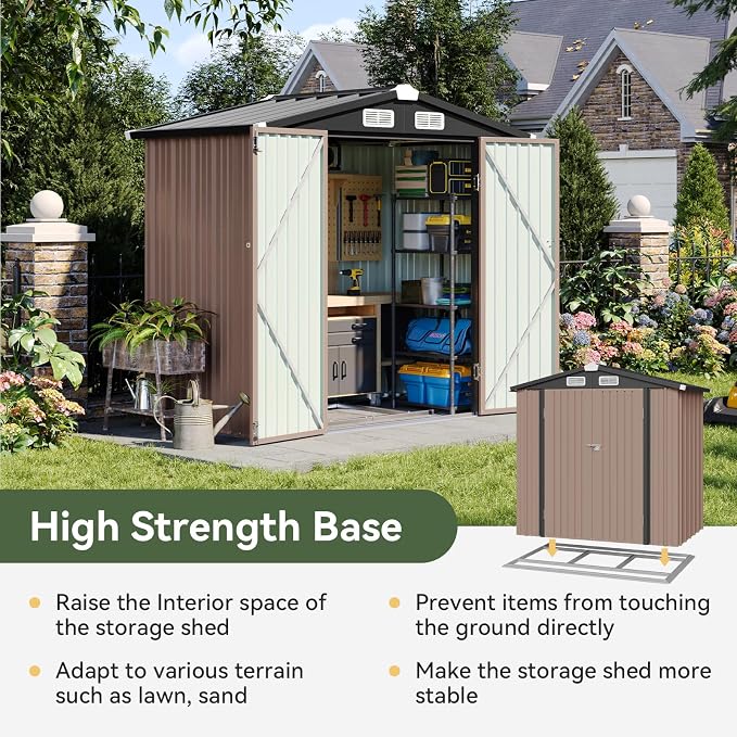 Aoxun 6x3.9 FT Shed with Base Metal Outdoor Storage Shed Garden Shed with - Image 2