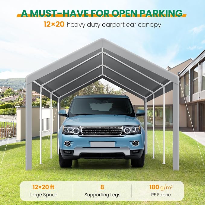 COBIZI Carport Canopy 12x20 Heavy Duty Car Tent Garage, Galvanized Frame Car - Image 2