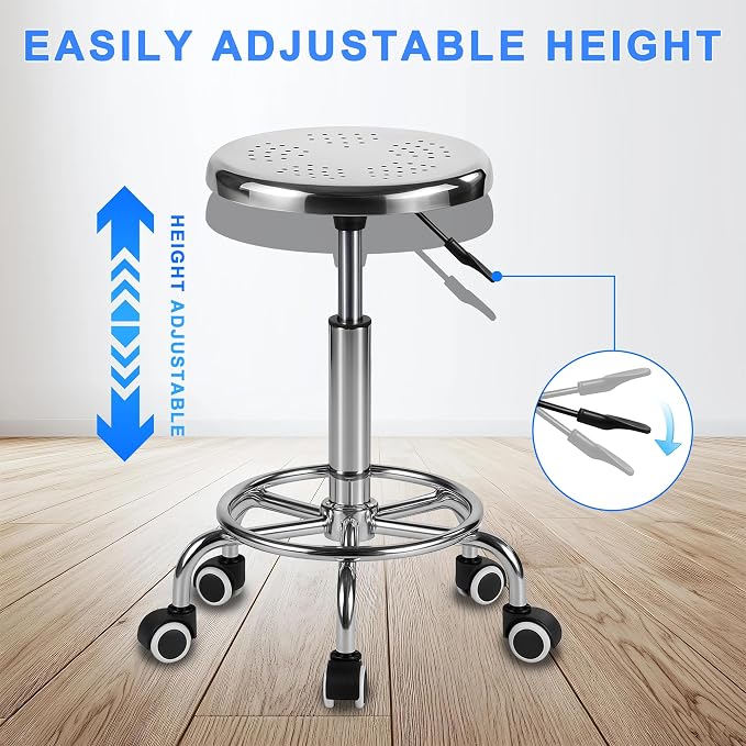Rolling Stool, Stainless Steel Workbench, Adjustable Swivel Stool Medical 5 - Image 5