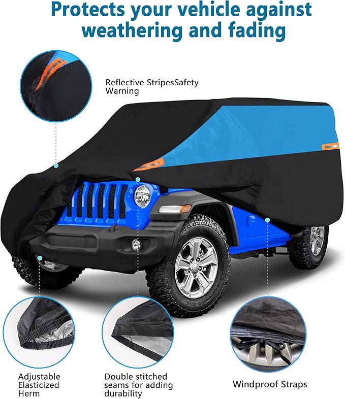 MORNYRAY Compatible with Jeep Wrangler 4 Door, Waterproof Car Cover All Weather - Image 2