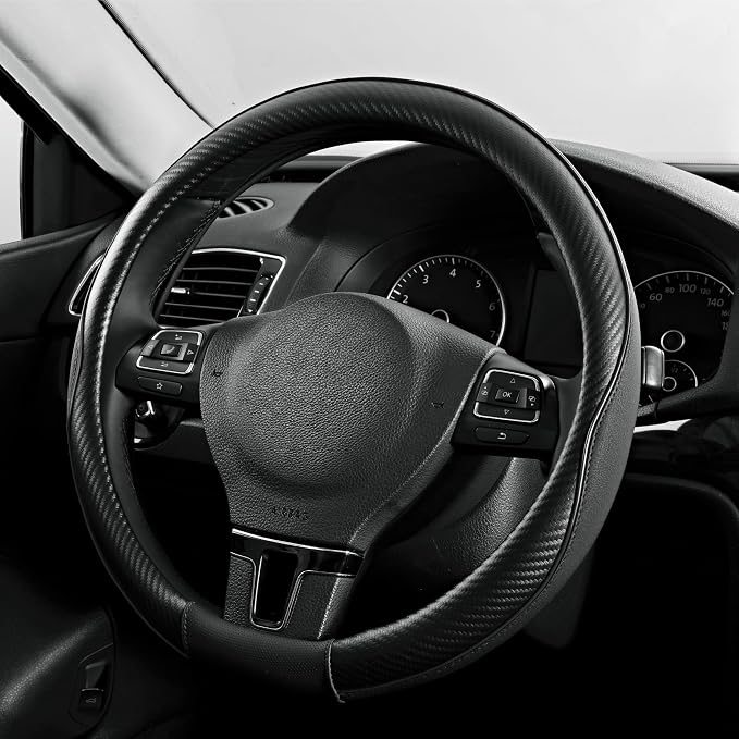 PIC AUTO Steering Wheel Cover, Sports Carbon Fiber and Super Breathable Leather by PICAUTO