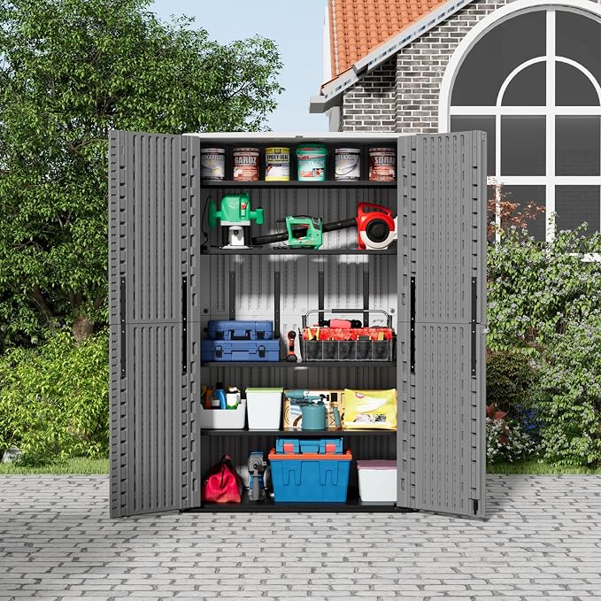 ZZM 67 Cuft Vertical Outdoor Storage Shed Diamond Texture Resin Outdoor Cabinet - Image 4