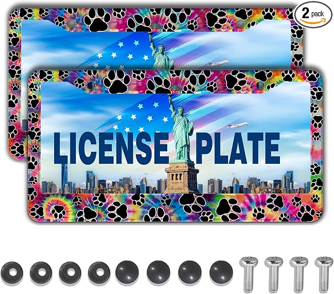 License Plate Cover for Men Multicolor License Plate Frames for Women Tie Dye by Unknown