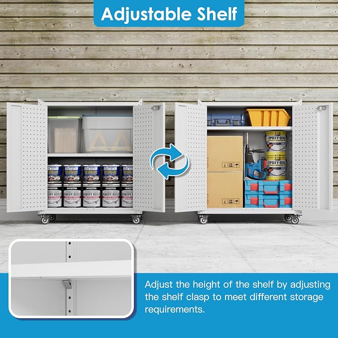 Metal Storage Cabinet with 2 Doors and 4 Hooks - Image 3