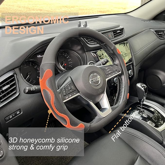 PINCTROT D Shaped Comfy Grip Steering Wheel Cover, Anti-Slip Design, Flat - Image 2