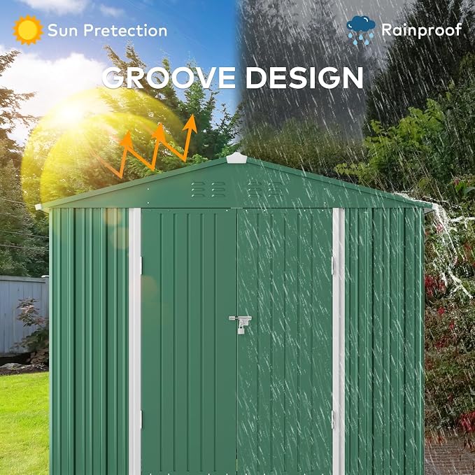 Gizoon Outdoor Storage Shed 8 x 6 FT, Galvanized Metal Garden Shed - Image 5