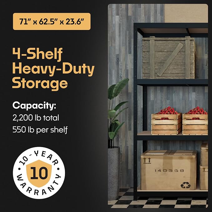 Storage Shelves: 5 Storage Shelves Heavy Duty w/ 2, 200 lb Total Load Capacity - Image 4