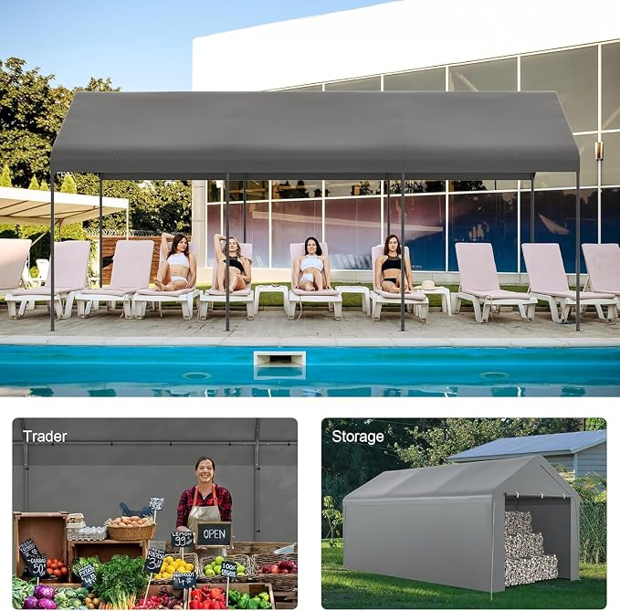 Carport 10x20 Heavy Duty Portable Garage w/Removable Sidewalls & Roll-Up Door - Image 7
