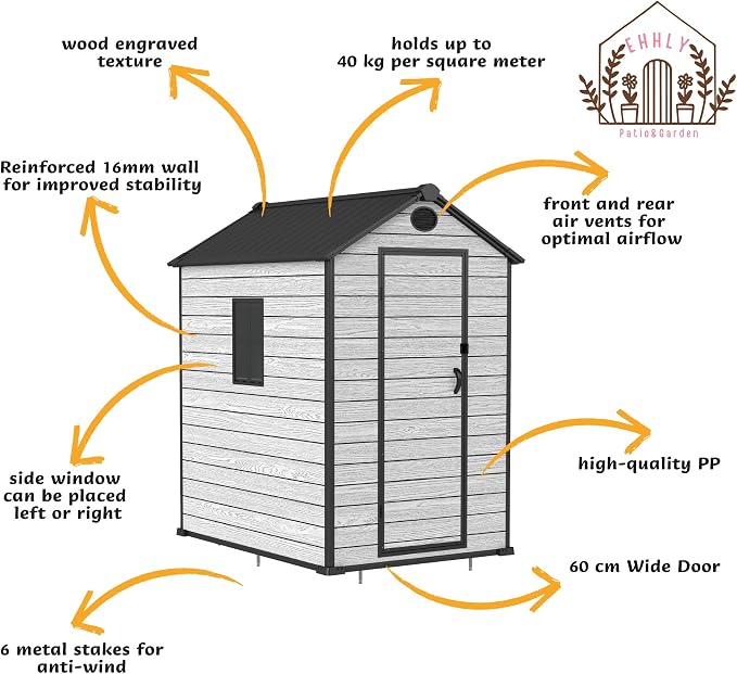 4.4x6 FT Resin Outdoor Storage Shed Large, 230 Cuft Garden Tool Sheds & Outdoor - Image 3