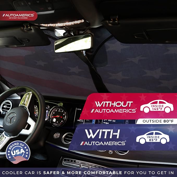 Autoamerics 1-Piece Windshield Sun Shade Grunge American Flag - Image 7
