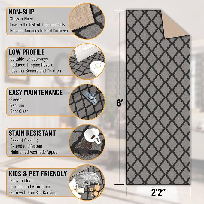 Ottomanson Hallway Runner Rug 2'2" x 6' Non Slip Trellis Area Rugs Easy to - Image 3