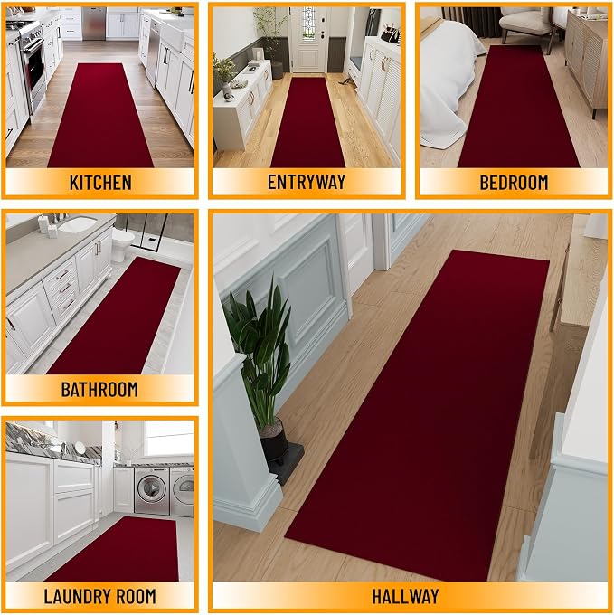 Ottomanson Hallway Runner Rug 2'7" x 12' Non Slip Solid Area Rugs Easy to Clean - Image 3