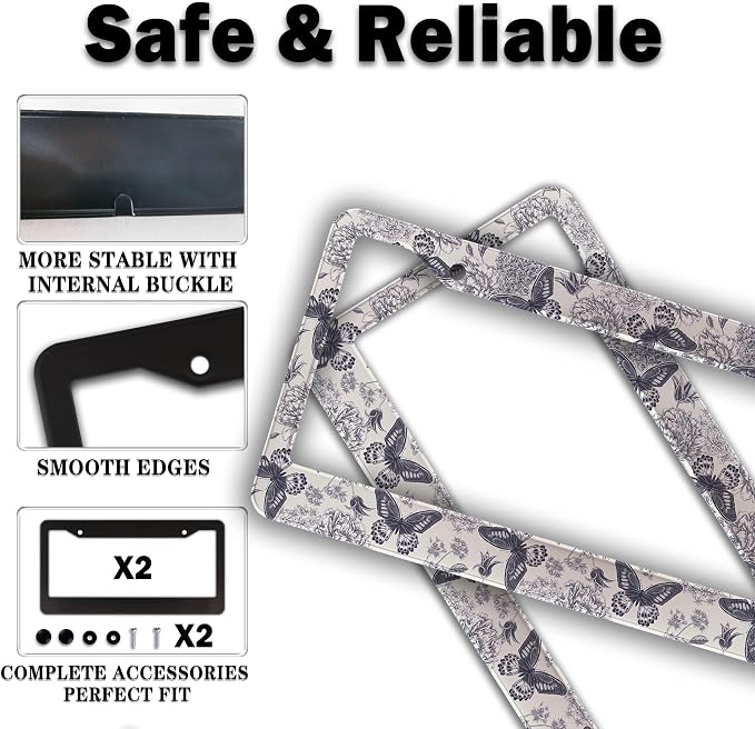 Automotive Exterior Accessories Black and White License Plate Frames Butterfly - Image 4