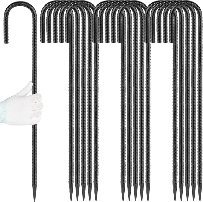 24 inches J Hook Rebar Stakes, Extra Long Garden Stakes by Besitu