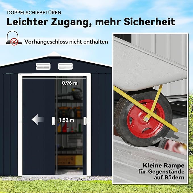 Outsunny 9' x 6' Outdoor Storage Shed, Garden Tool Metal Shed - Image 4