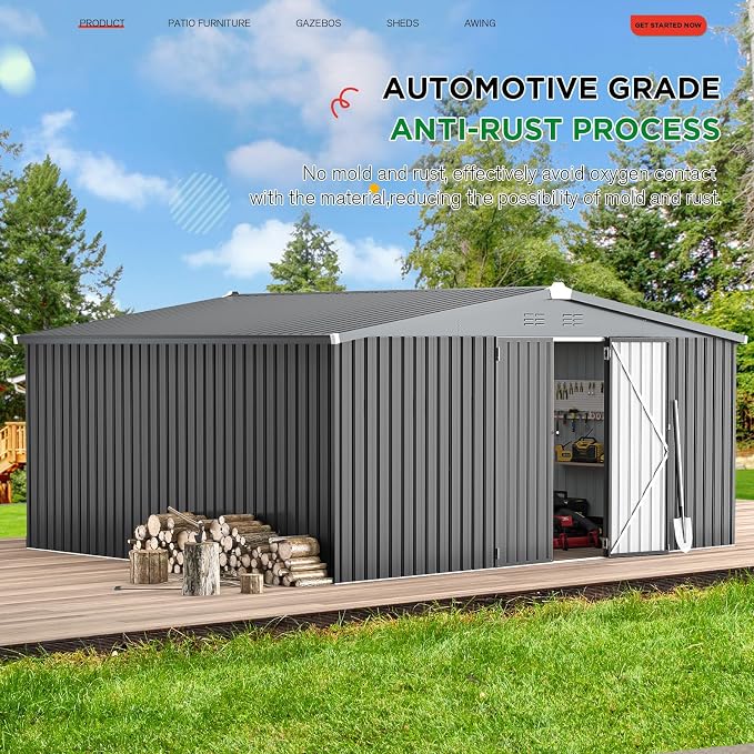 AECOJOY Shed 14' x 12' Storage Shed, Outdoor Metal Storage Sheds & Outdoor - Image 4