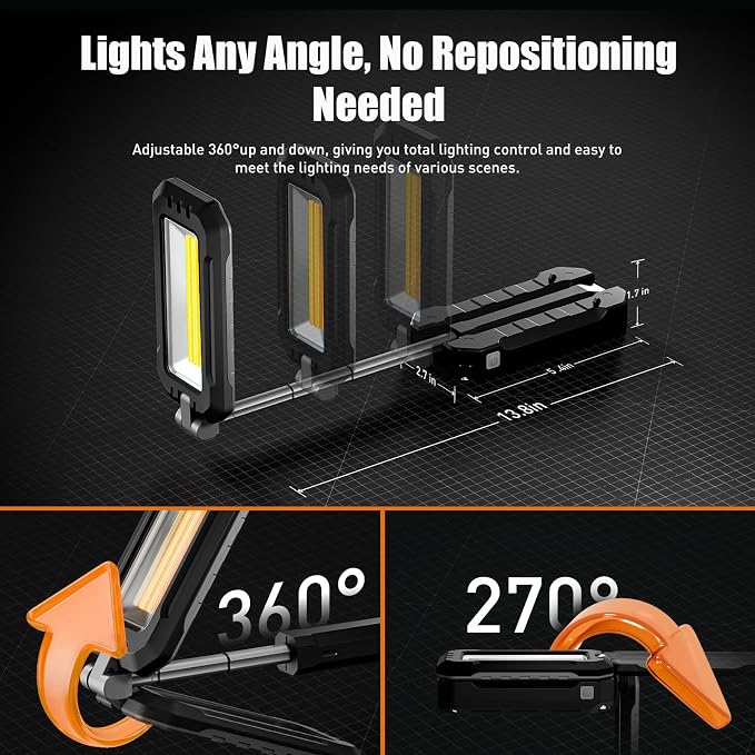 Rechargeable Work Light with Magnetic Base, 1200 Lumens LED Work Light - Image 2