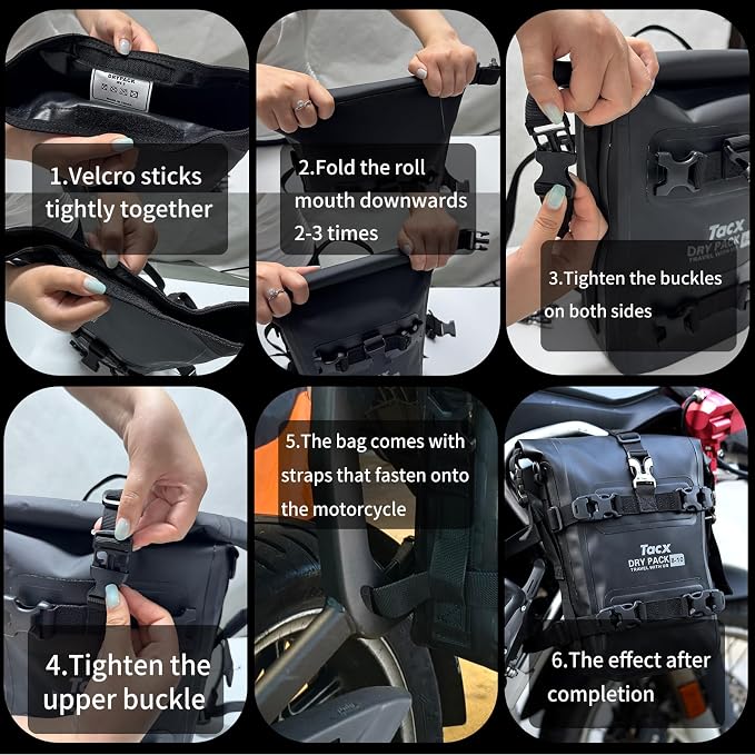 Motorcycle Tail Bag Front Bumper Bag, 8L Roll-top Waterproof Motor Saddle - Image 3