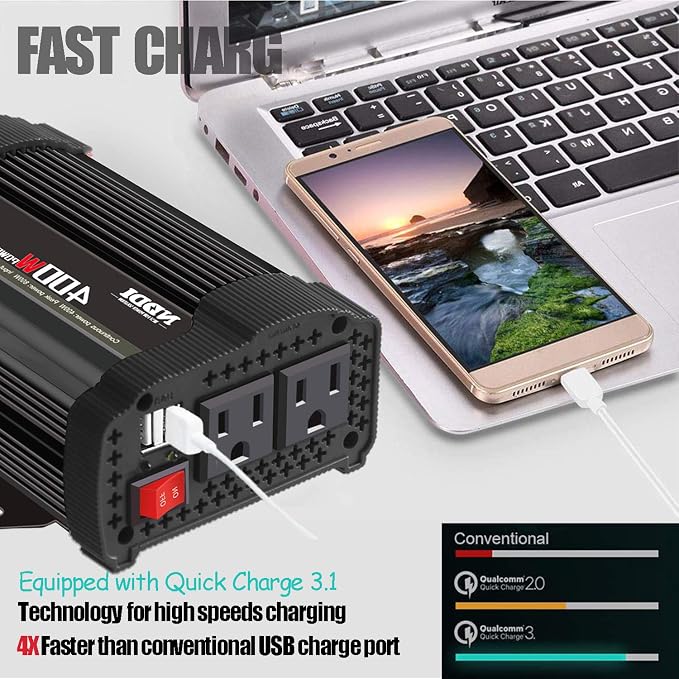 400W Car Power Inverter, DC 12V to 110V AC Converter - Image 8
