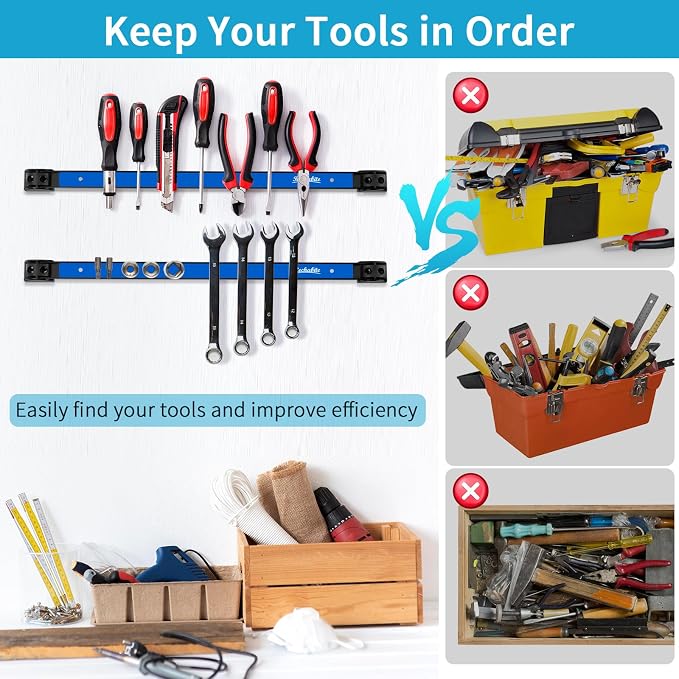 6 Pieces 24" Magnetic Tool Holder Strip, Metal Tool Organizer Rack - Image 5