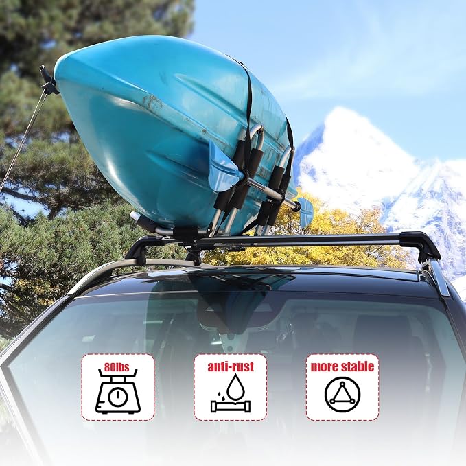 FORWODE Kayak Roof Rack, 2 in 1 Aluminum 1 Pair J-Bar Roof Rack, Folding - Image 6
