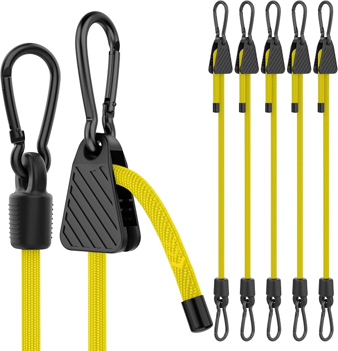 Bungee Cords with Hooks, 36 Inch Adjustable Yellow Bungee Cords with Carabiner by Rugtol