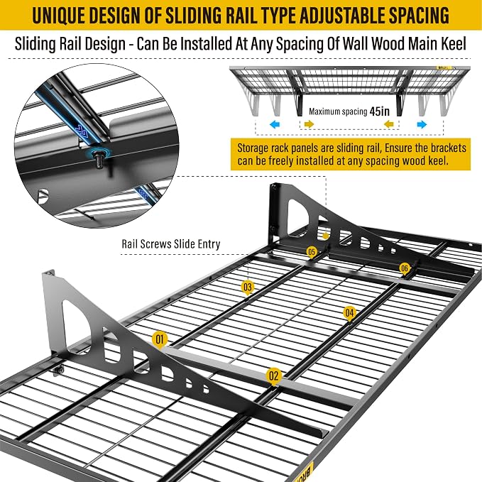 1.64x4ft Adjustable Rail Wall Garage Storage Shelf, - Image 5