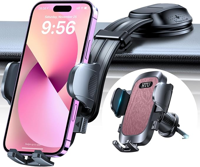 HTU Upgraded Strongest Suction Car Phone Holder Bendable Arm, Never Block View by HTU15yearsincarmounts