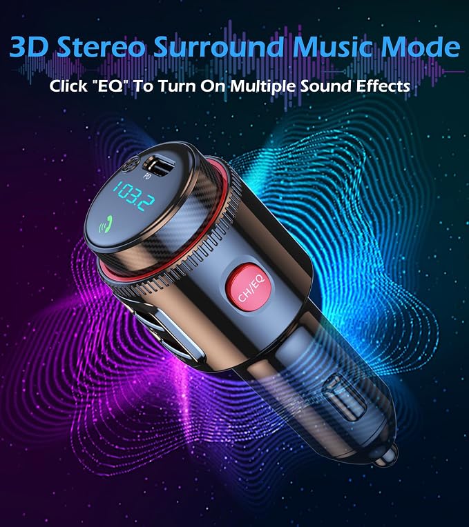 Bluetooth Car Adapter, Wireless AUX FM Transmitter, USB C&QC3.0 Dual Fast - Image 4