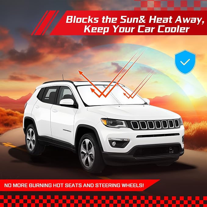 ARISMOTOR Windshield Sun Shade for Jeep Compass 2017-2024, Custom Fit Foldable - Image 7