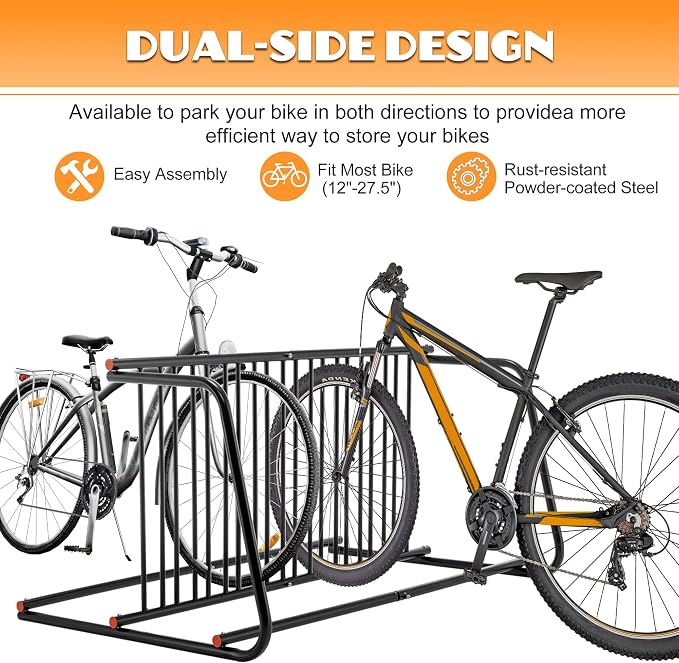 10-Bike Floor Bike Rack, 60” Dual-Sided Freestanding Steel Bike Stand - Image 2