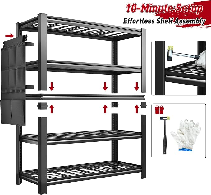 REIBII Storage Shelves, Heavy Duty Garage Shelving Load 2500LBS, 5-Tier Garage - Image 7