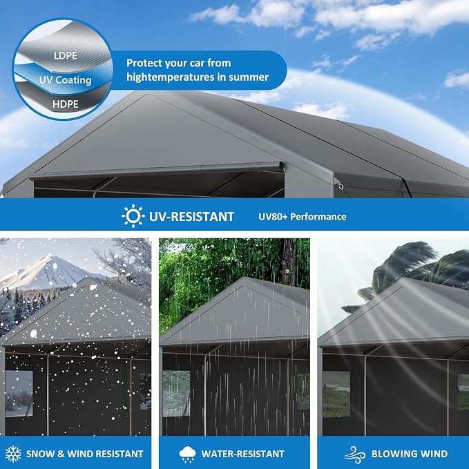 Polar Aurora Carport 20x20 FT, Heavy Duty Car Port Canopy, - Image 7