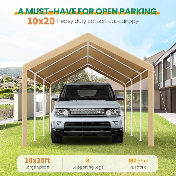 COBIZI Carports 10x20 Heavy Duty Car Tent Garage 2.0, Galvanized Frame Car - Image 2
