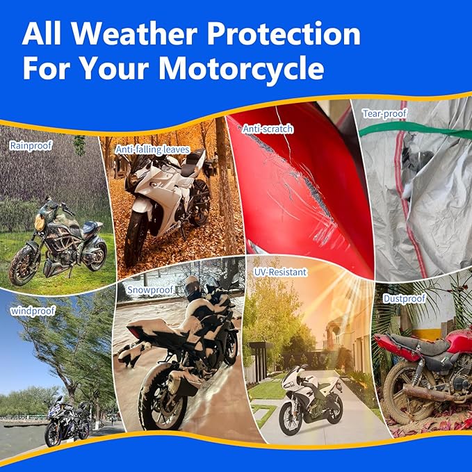 Motorcycle Cover, 600D Heavy Duty Waterproof Motorbike Cover, Dustproof - Image 5