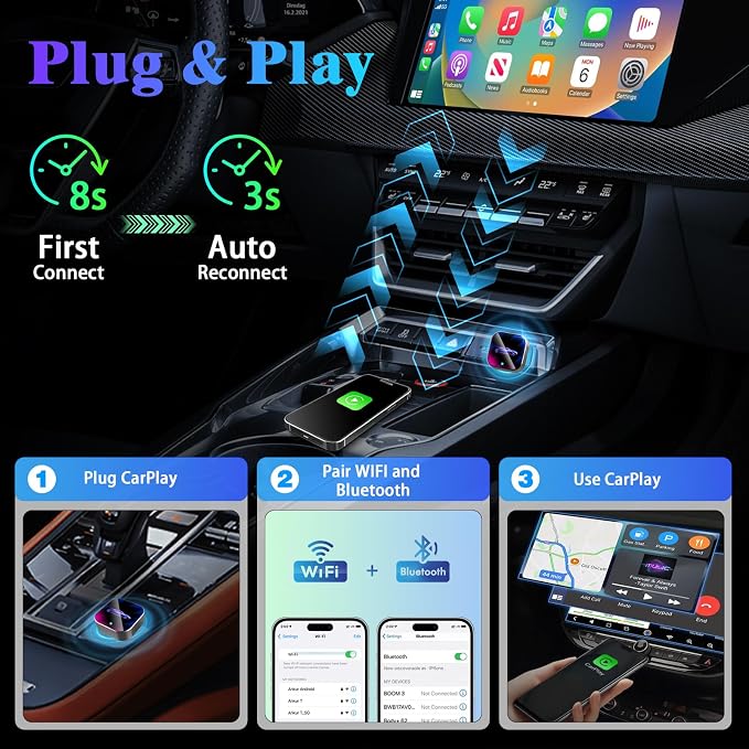 Wireless CarPlay Adapter for iPhone, 2025 Upgrade Convert Wired to Wireless Car - Image 7