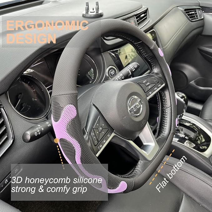 PINCTROT D Shaped Comfy Grip Steering Wheel Cover, Anti-Slip Design, Flat - Image 2