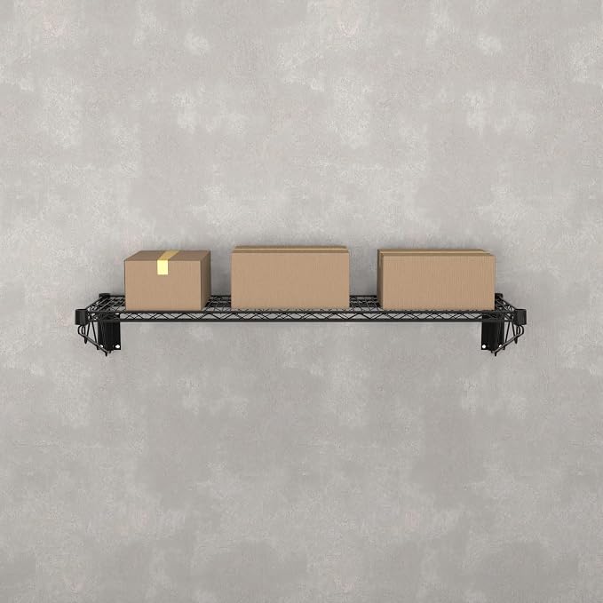 14" x 48" Black Epoxy Wire Wall Mount Shelf - Image 2