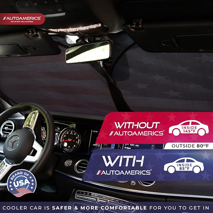 Autoamerics 1-Piece Windshield Sun Shade Grunge American Flag - Image 7