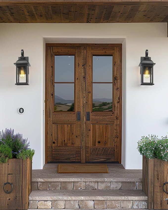 FEMILA Outdoor Wall Sconce, 14.9" Matte Black Seeded Glass Outdoor Sconce Lights - Image 3