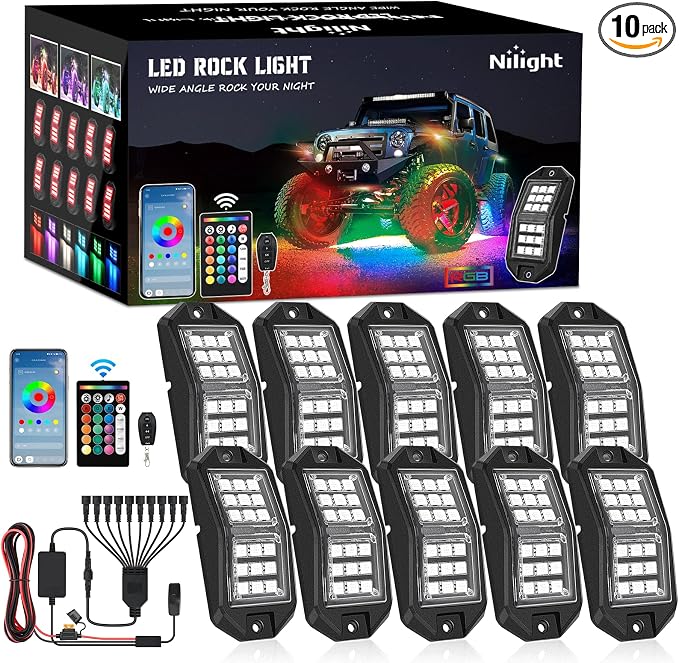 Nilight RGB LED Rock Lights Kit 10 PCS 18LED Wide Angle Wheel Well Light by Nilight