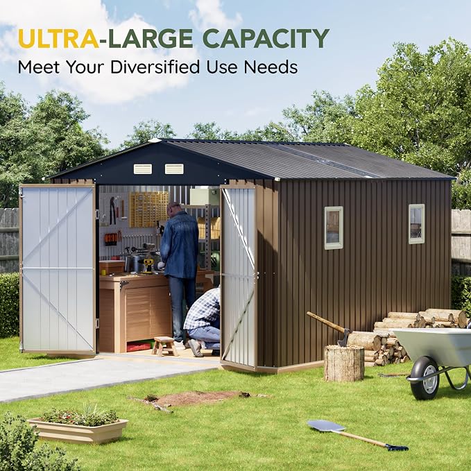 Breezz Outdoor Storage Shed 10 x 12ft. Utility Tool Shed Metal Storage Garden - Image 5
