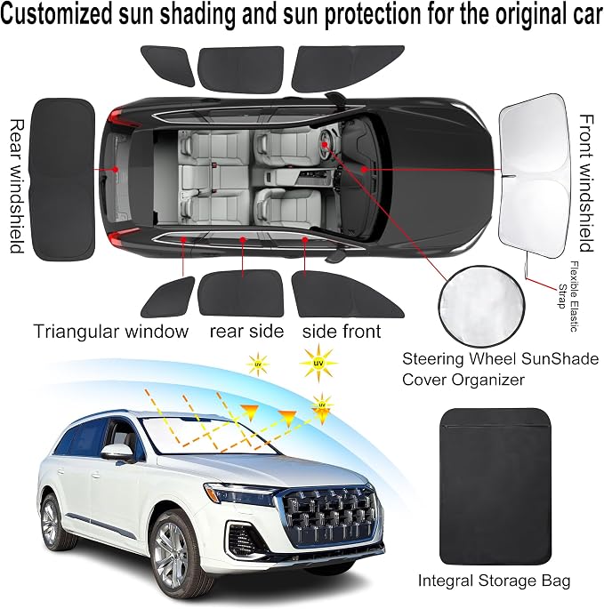 TINGLU Window Shades for Audi Q7 SUV 2016-2025 Accessories Side Full Windows - Image 3