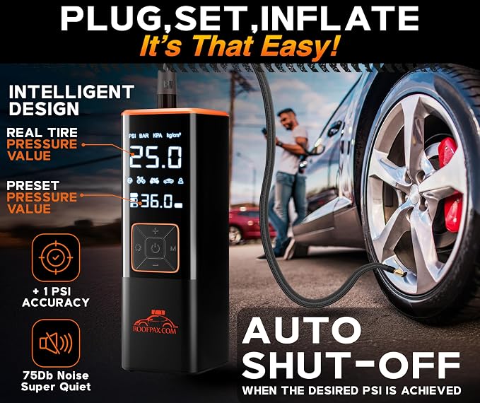 RoofPax Car Tire Inflator Portable Air Compressor 150 PSI Battery Powered 3x - Image 5