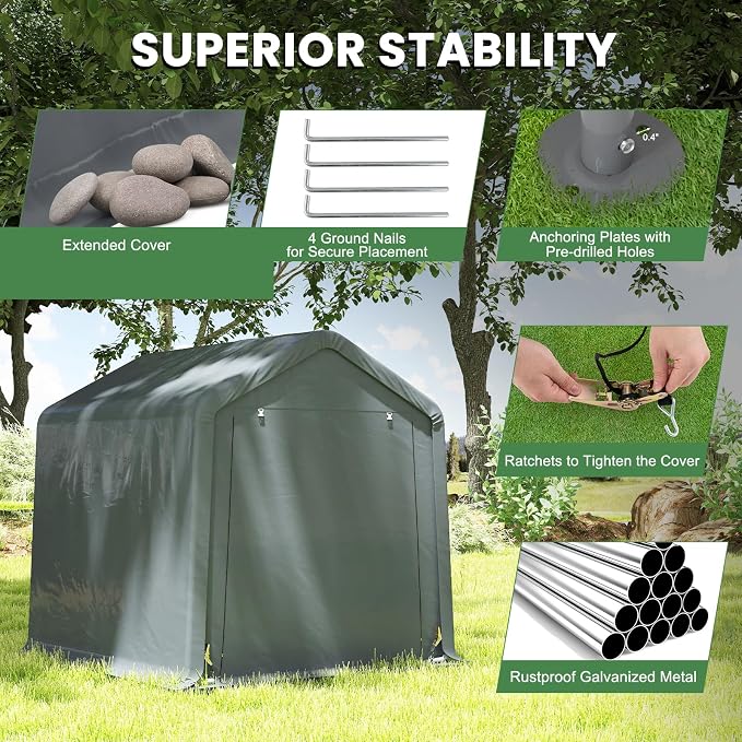 Tangkula 8x6.5Ft Portable Shed, Outdoor Storage Shelter - Image 4